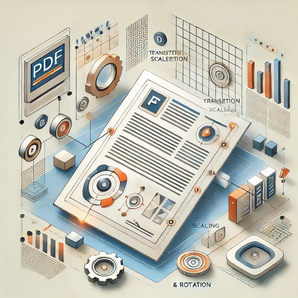 Illustration representing PDF content placement and transformations, featuring a rectangular page outline with text blocks